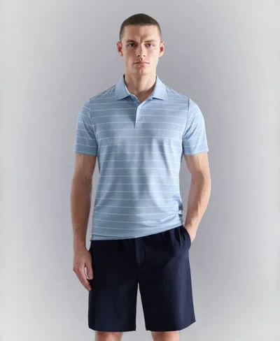 Mango Slim-fit Striped Coolmax Polo In Sky Blue
