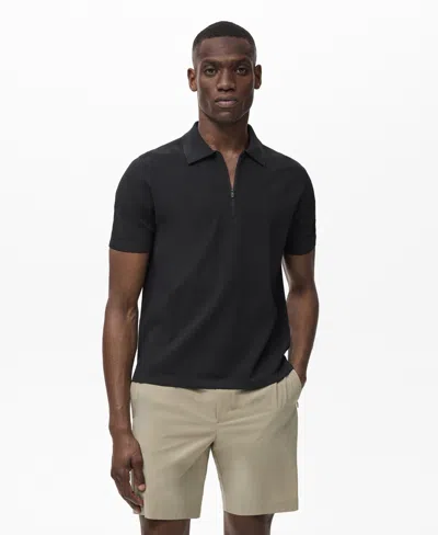 Mango Men's Coolmax Zipper Fine-knit Polo Shirt In Black