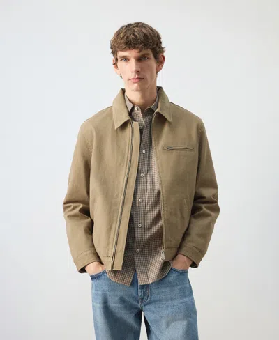 Mango Corduroy Collar Denim Jacket Beige In Brown