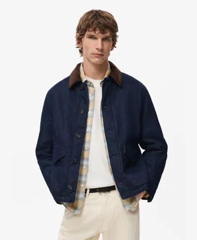 Mango Men's Corduroy Collar Quilted Denim Jacket In Blue