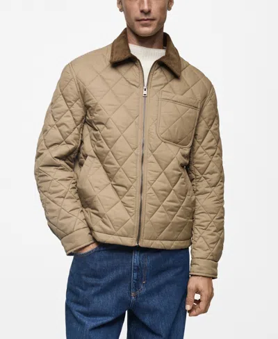 Mango Men's Corduroy Collar Quilted Jacket In Beige