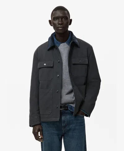 MANGO MEN'S CORDUROY COLLAR QUILTED JACKET