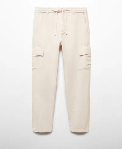 Mango Men's Corduroy Slim-fit Drawstring Pants In Vanilla