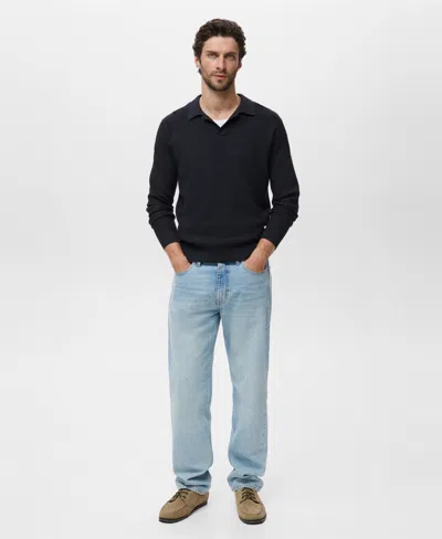 Mango Men's Cotton-blend Ribbed Polo Sweater In Blue