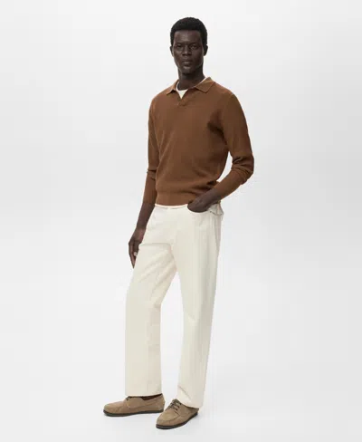 MANGO MEN'S COTTON-BLEND RIBBED POLO SWEATER