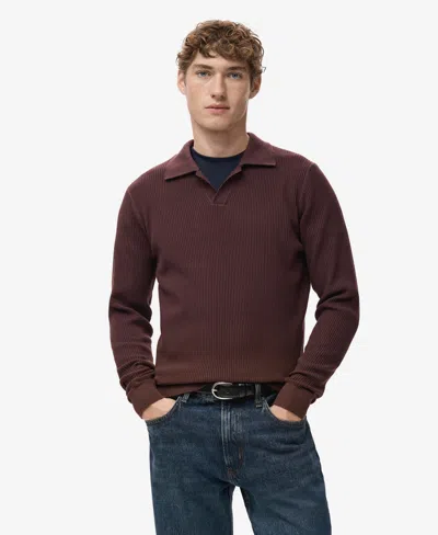 Mango Men's Cotton-blend Ribbed Polo Sweater In Burgundy