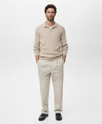 Mango Men's Cotton-blend Ribbed Polo Sweater In Neutral