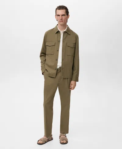 Mango Men's Cotton-blend Straight-leg Pleated Pants In Green