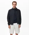 Mango Stand Collar Cotton Zip Jacket In Blue