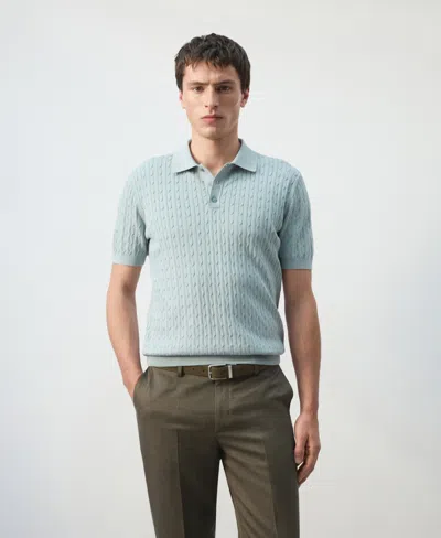 Mango Men's Cotton Braided Knitted Polo Shirt In Blue