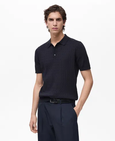 Mango Men's Cotton Braided Knitted Polo Shirt In Night Blue