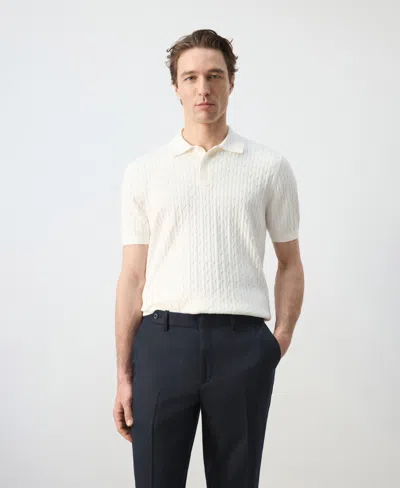 Mango Men's Cotton Braided Knitted Polo Shirt In White