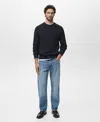 Mango Cabled Cotton Crewneck Sweater In Blue