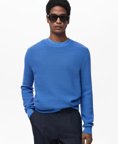 Mango Men's Cotton Braided Sweater In China Blue