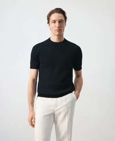 MANGO MEN'S COTTON CABLE-KNIT T-SHIRT