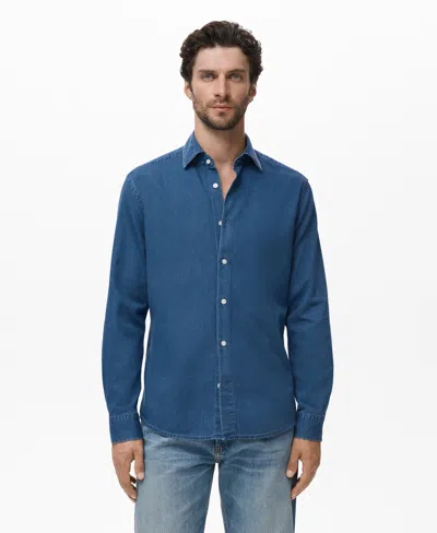 Mango Men's Cotton Chambray Shirt In Blue
