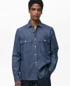 Mango Cotton Chambray Button-up Shirt In Dark Blue