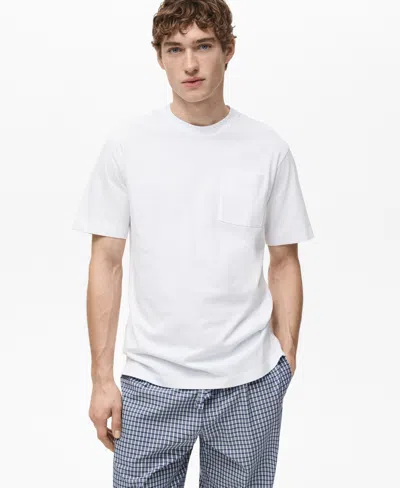 Mango Men's Cotton Check Pajama T-shirt And Pant Set In White