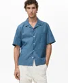Mango Cotton Denim Camp Shirt In Blue