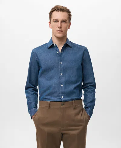 Mango Men's Cotton Denim Shirt In Blue