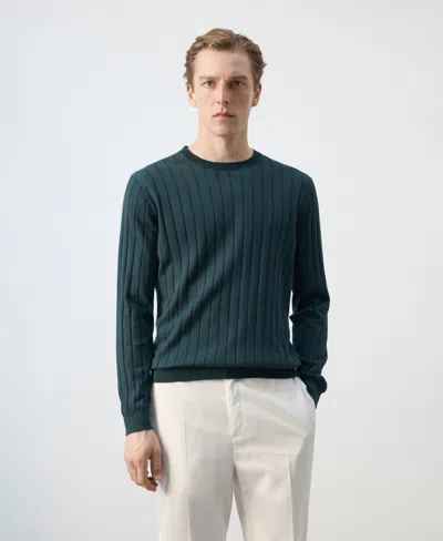 Mango 100% Cotton Fine-knit Sweater In Forest Green