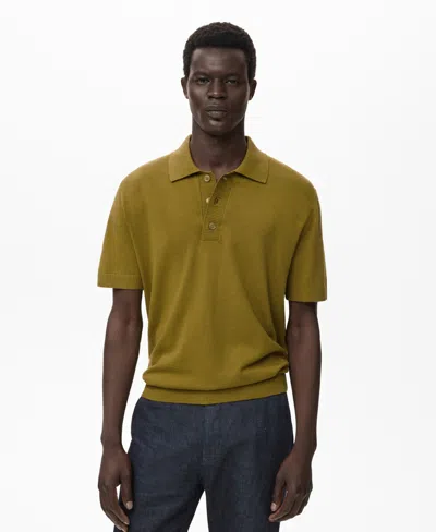 Mango Cotton Blend Knit Polo In Green