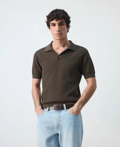 Mango Men's Cotton Knitted Structure Polo Shirt In Brown