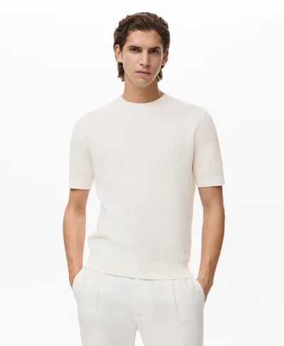 Mango Textured Cotton Knit T-shirt In White