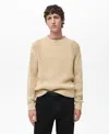 Mango Oversize Openwork Cotton Crewneck Sweater In Beige
