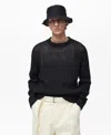 Mango Oversize Openwork Cotton Crewneck Sweater In Black