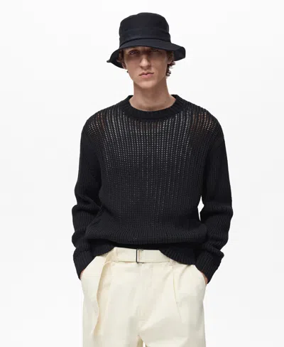 Mango Men's Cotton Openwork Knit Sweater In Black