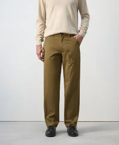 Mango 100% Cotton Trousers With Patch Pockets Ochre In Brown