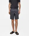 Mango Pleated Cotton Blend Bermuda Shorts In Dark Navy