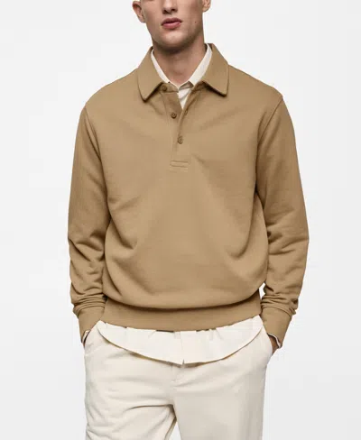 Mango Men's Cotton Polo Sweatshirt In Sand