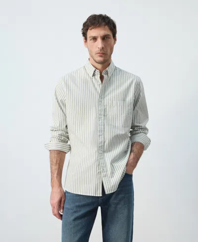 Mango Men's Cotton Regular-fit Striped Shirt In Green