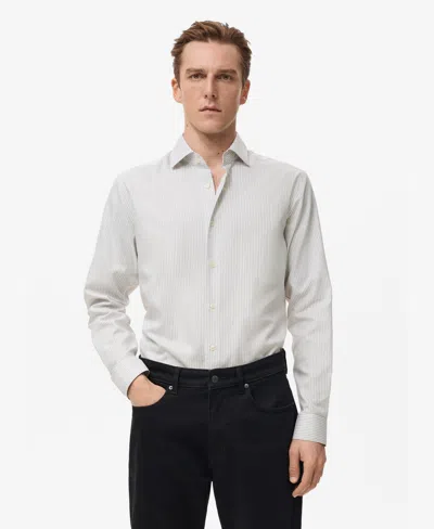 Mango Men's Cotton Slim-fit Striped Shirt In Gray