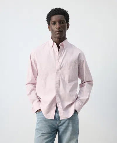 Mango Relaxed Fit Stripe Cotton Button-up Shirt In Pink