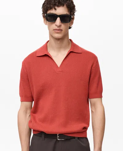 Mango Men's Cotton Striped Structure Polo Shirt In Pink