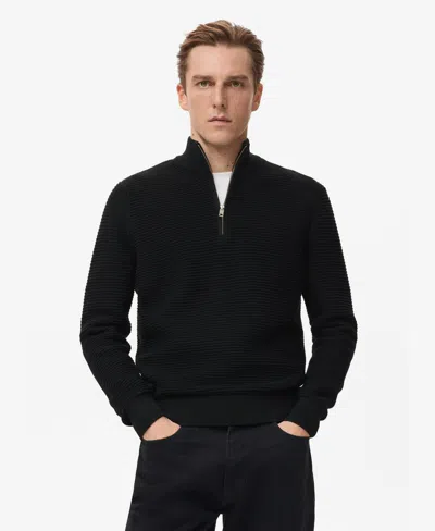 Mango Men's Cotton Structured Sweater In Black
