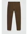 Mango Flat Front Tapered Crop Stretch Cotton Chinos In Brown
