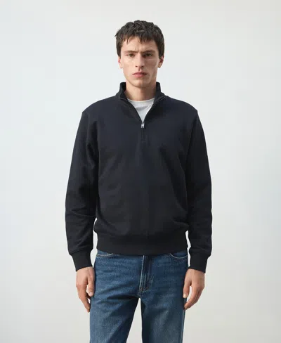 Mango Men's Cotton Zip-neck Sweatshirt In Blue