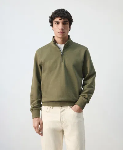Mango Men's Cotton Zip-neck Sweatshirt In Green