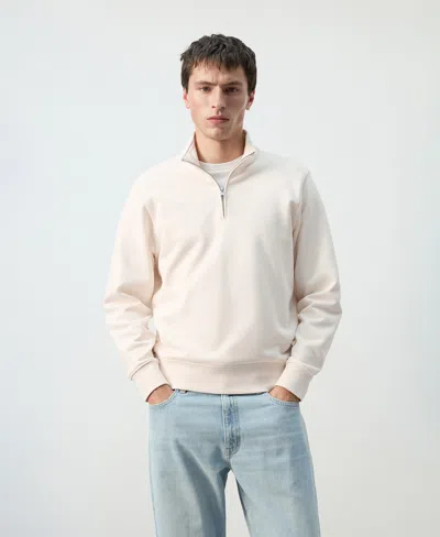 Mango Men's Cotton Zip-neck Sweatshirt In Sand