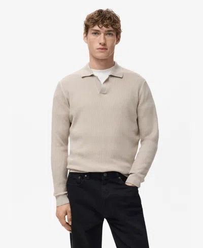 Mango Men's Cotton-blend Ribbed Polo Sweater In Neutral