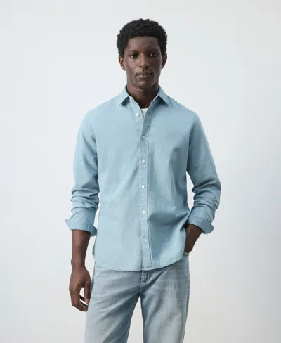 Mango Regular Fit Cotton Linen Denim Shirt Light Blue