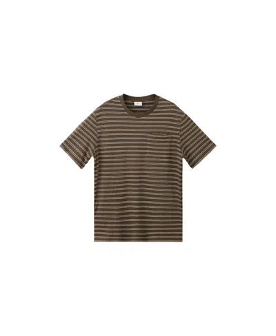 Mango Men's Crew Neck Stripe Cotton-linen Blend T-shirt In Brown