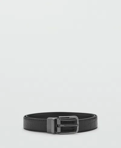 Mango Men's Croc-effect Leather Belt In Black