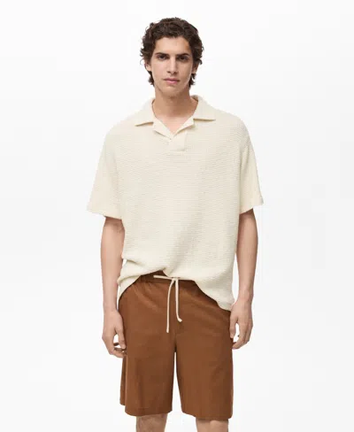 MANGO MEN'S CROCHET COTTON POLO SHIRT