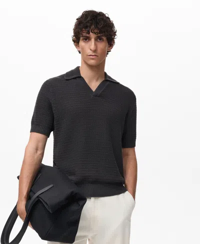 Mango Men's Crochet Cotton Polo Shirt In Black