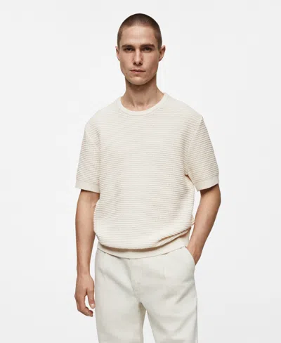 Mango Men's Crochet Knit T-shirt In Off White